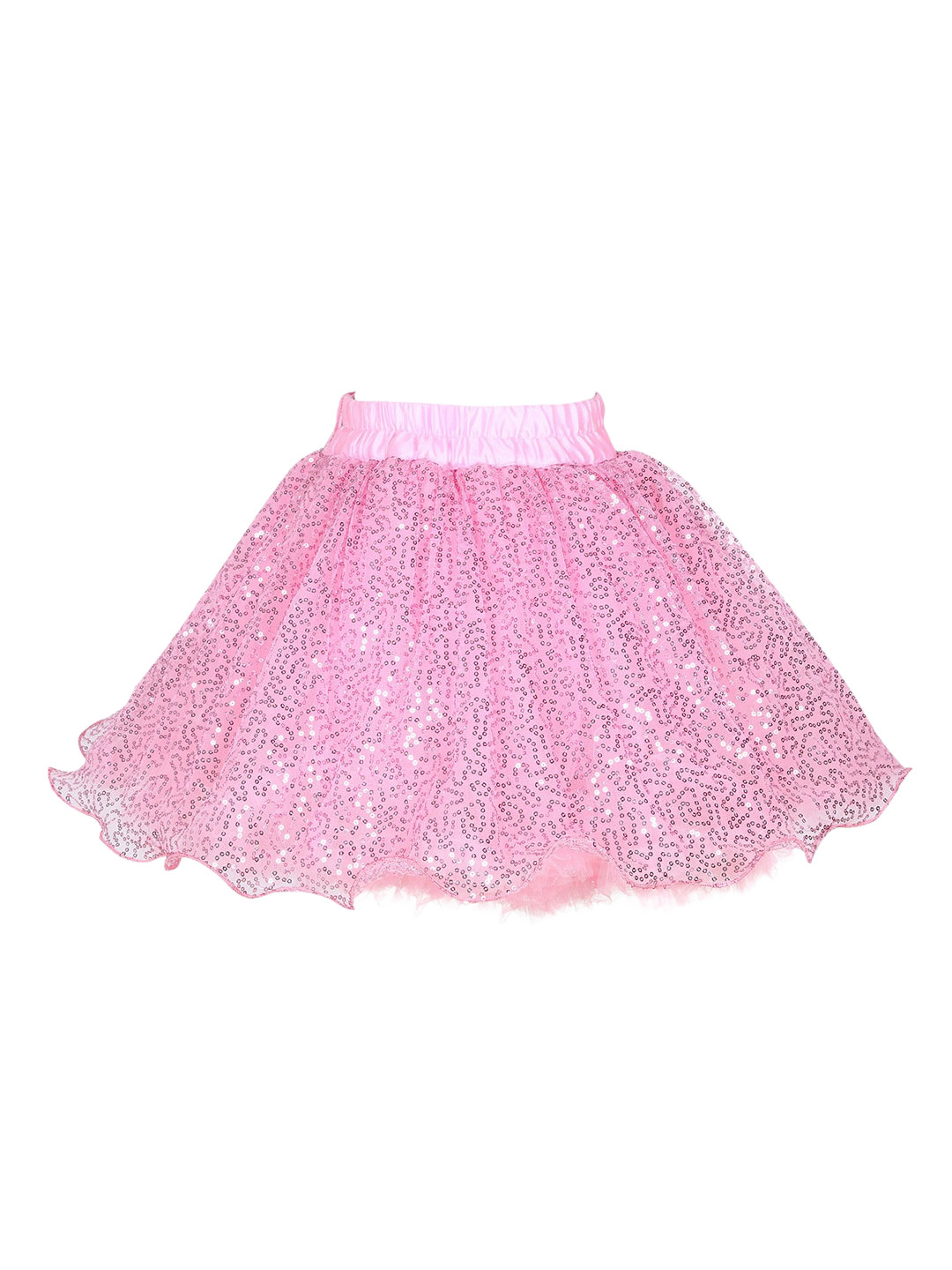 

Pink Chick Girls Pink Sequins Embellished Knee-Length Flared Skirt