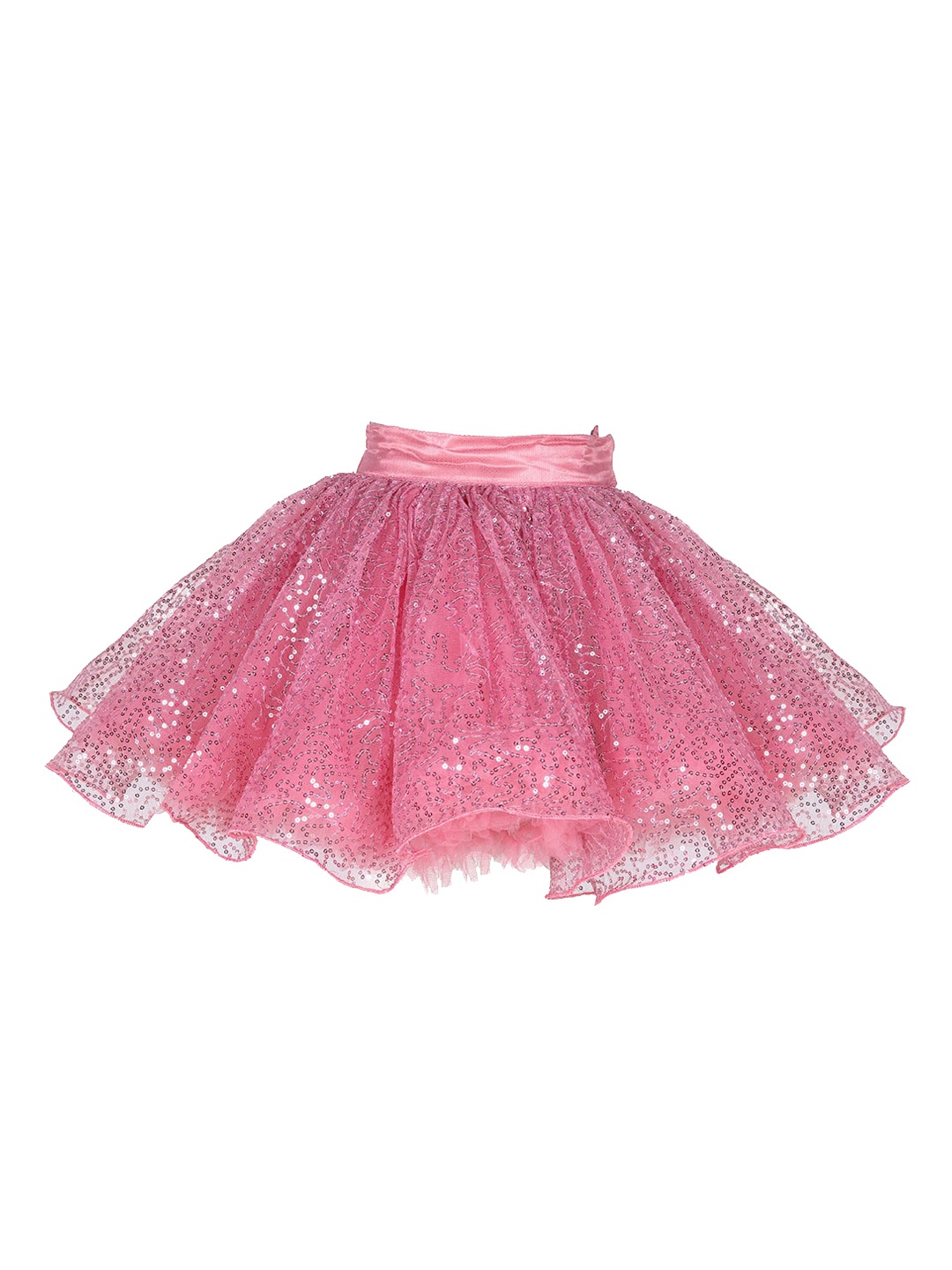 

Pink Chick Girls Rose-Pink Sequins Embellished Flared Knee-Length Skirt
