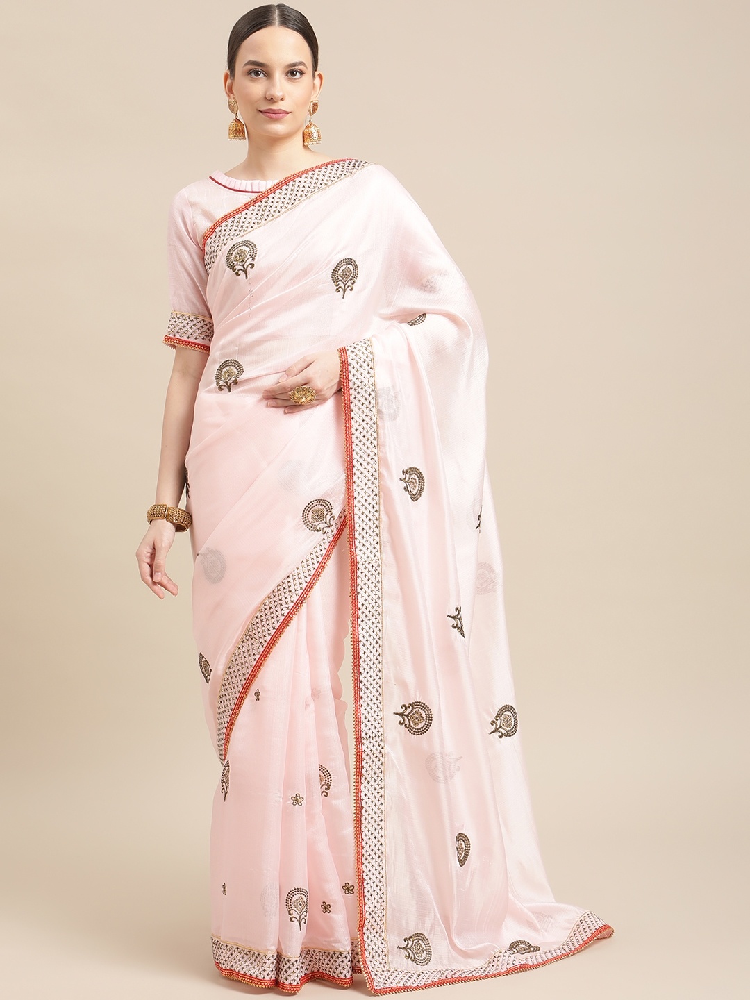 

Mitera Pink Embellished Embroidered Saree