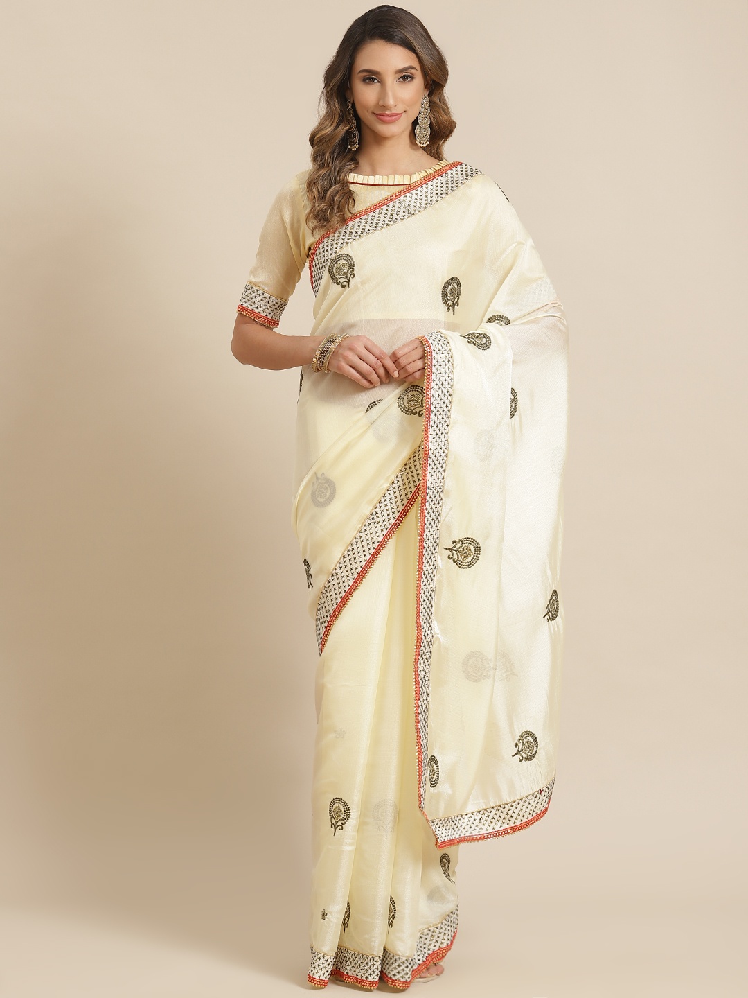 

Mitera Yellow Ethnic Motifs Embroidered Sequinned Saree