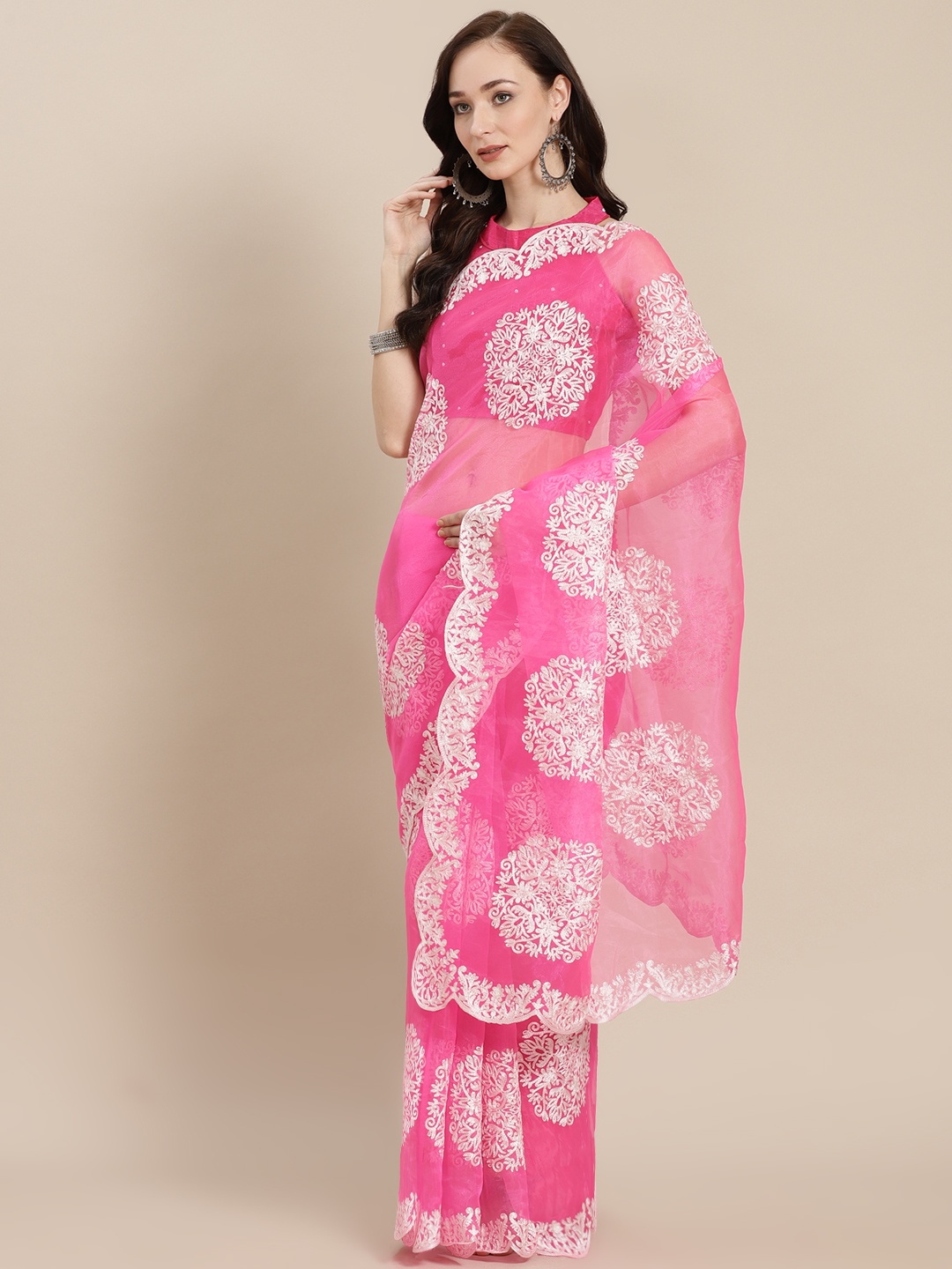 

Kalista Pink Floral Embroidered Organza Saree