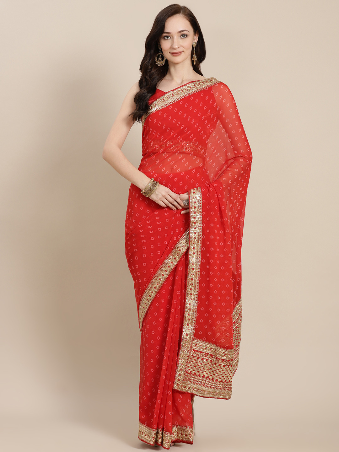 

Kalista Red Printed Georgette Saree