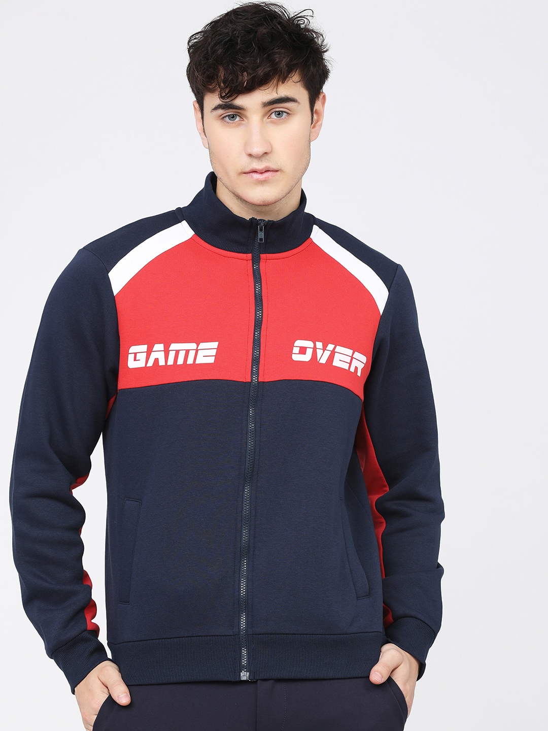 

HIGHLANDER Men Navy Blue & Red Colourblocked Sweatshirt