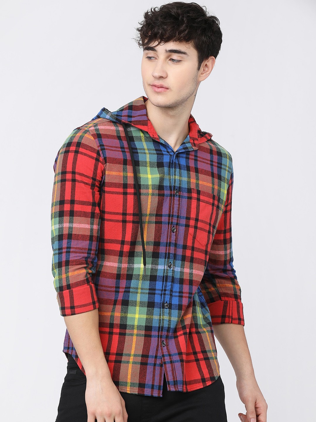 

HIGHLANDER Men Black Slim Fit Tartan Checks Opaque Checked Casual Shirt