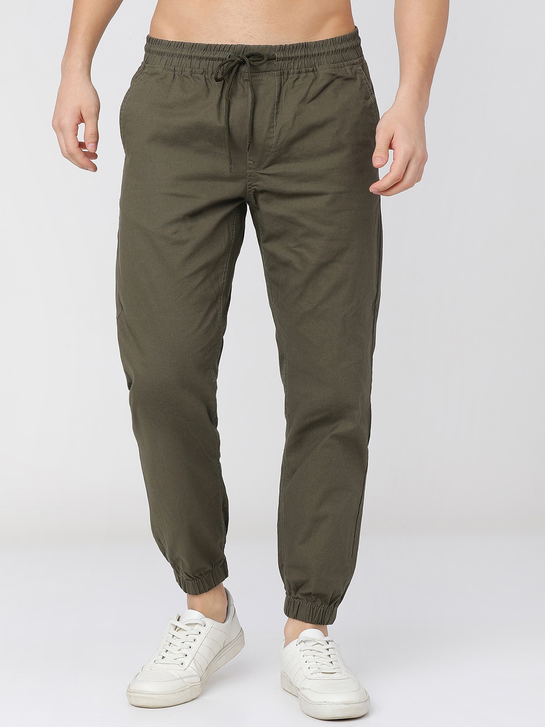 

HIGHLANDER Men Olive Green Slim Fit Easy Wash Joggers Trousers