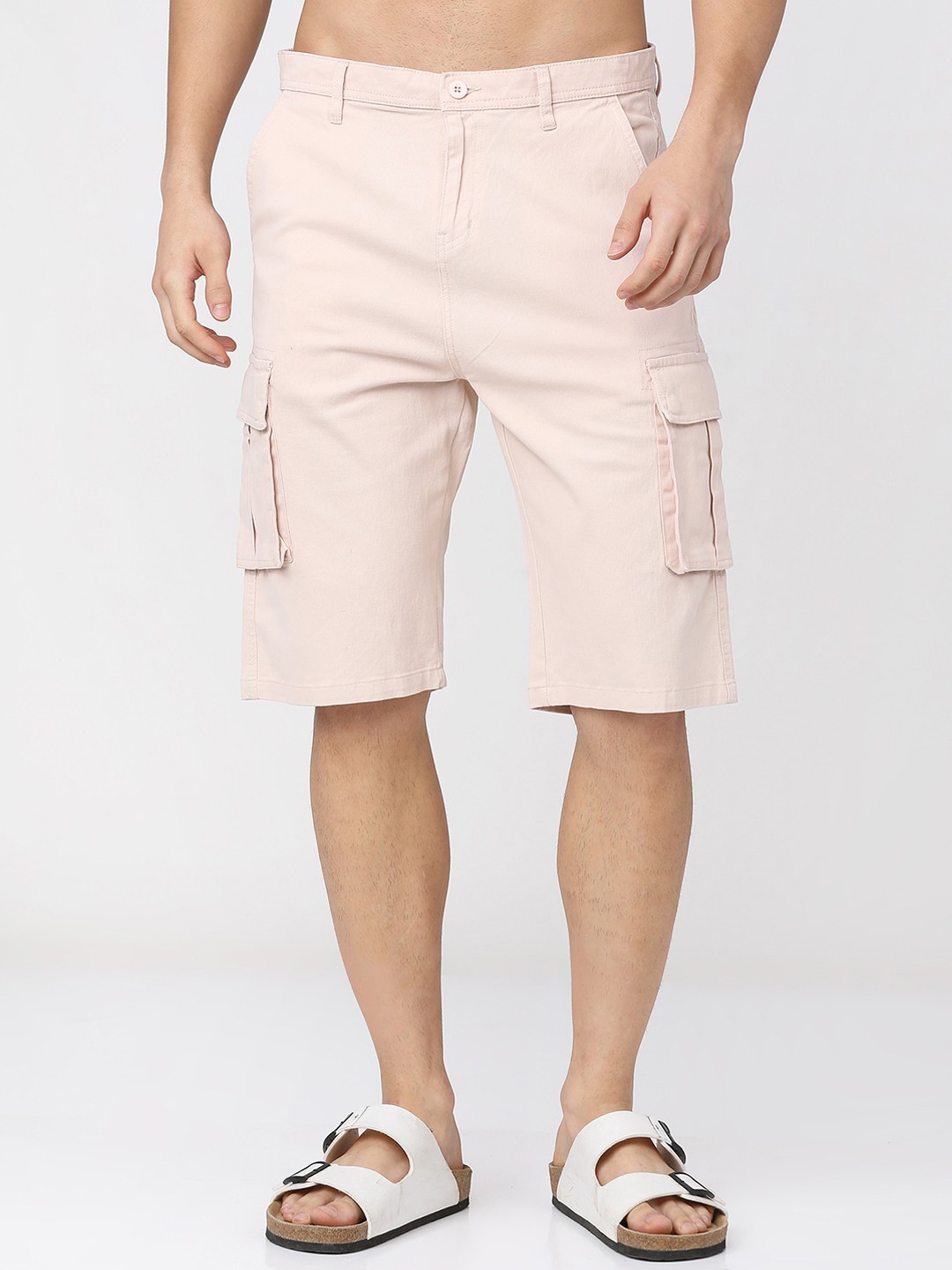 

HIGHLANDER Men Pink Slim Fit High-Rise Cargo Shorts
