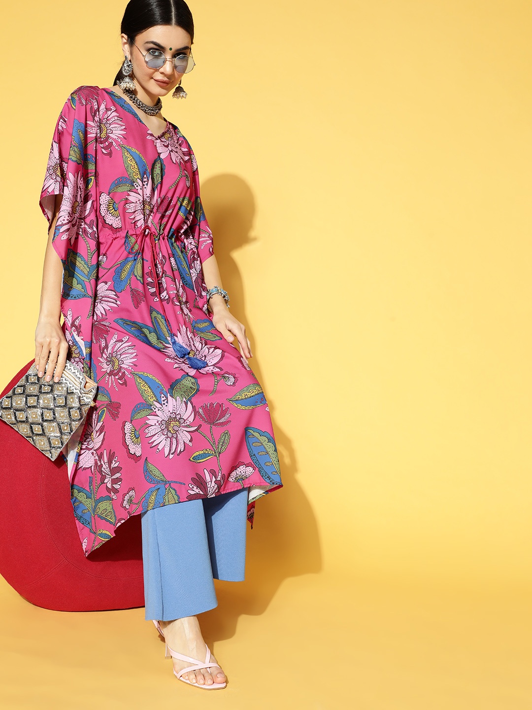 

Sangria Bright Fuchsia Cotton New Age Kaftan Kurta