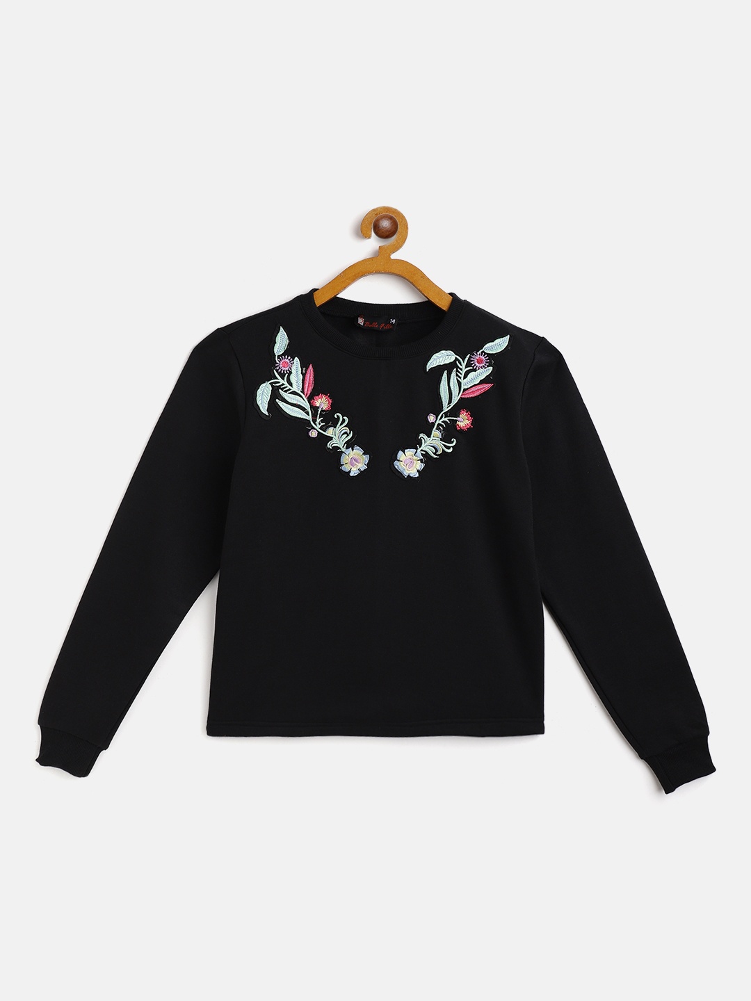 

Belle Fille Girls Black Floral Embroidered Sweatshirt
