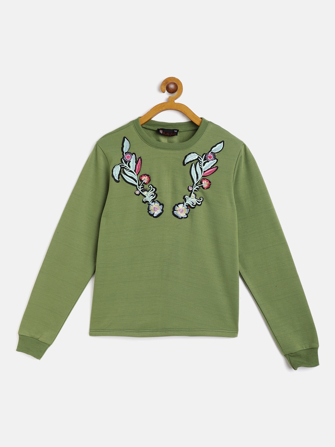 

Belle Fille Girls Olive Green Floral Embroidered Sweatshirt