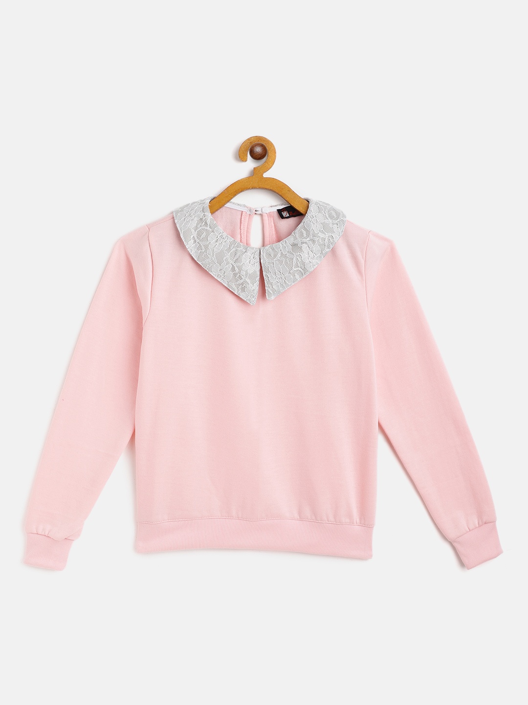 

Belle Fille Girls Pink Solid Peter Pan Collar Sweatshirt