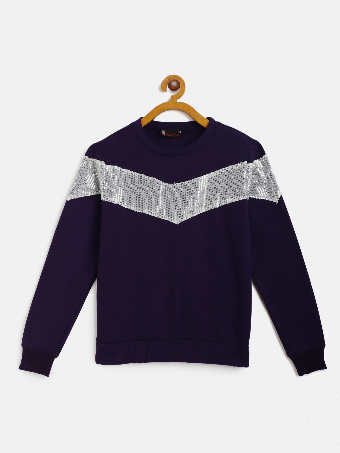 

Belle Fille Kids Purple & White Sequined Colourblocked Sweatshirt