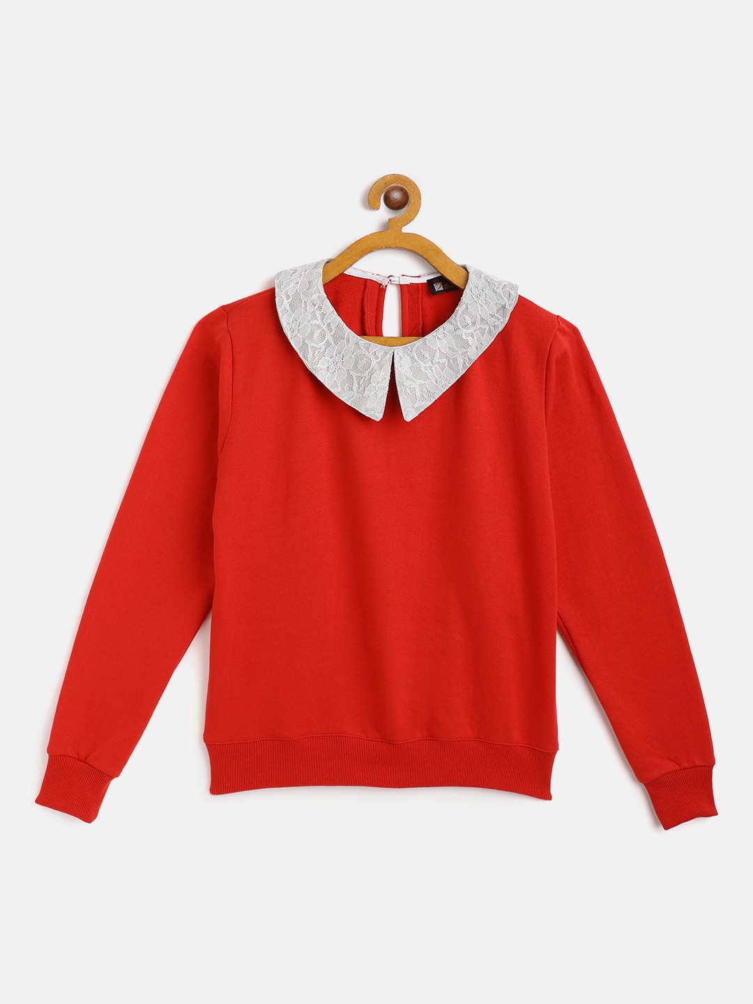 

Belle Fille Girls Red Solid Peter Pan Collar Sweatshirt
