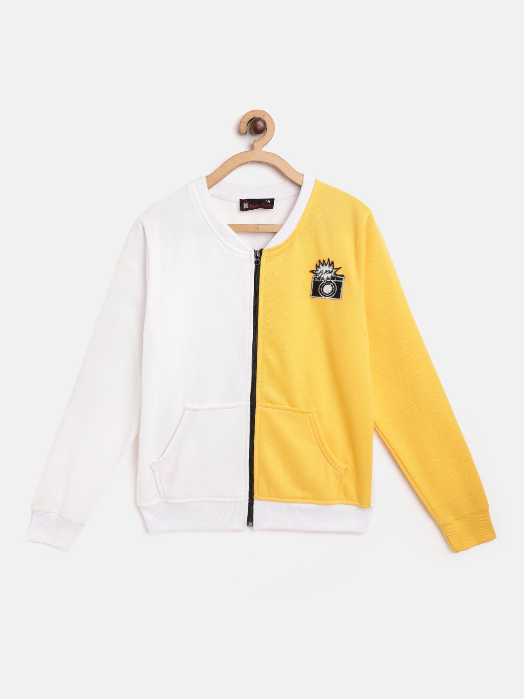 

Belle Fille Kids White & Yellow Colourblocked Fleece Lightweight Tailored Jacket