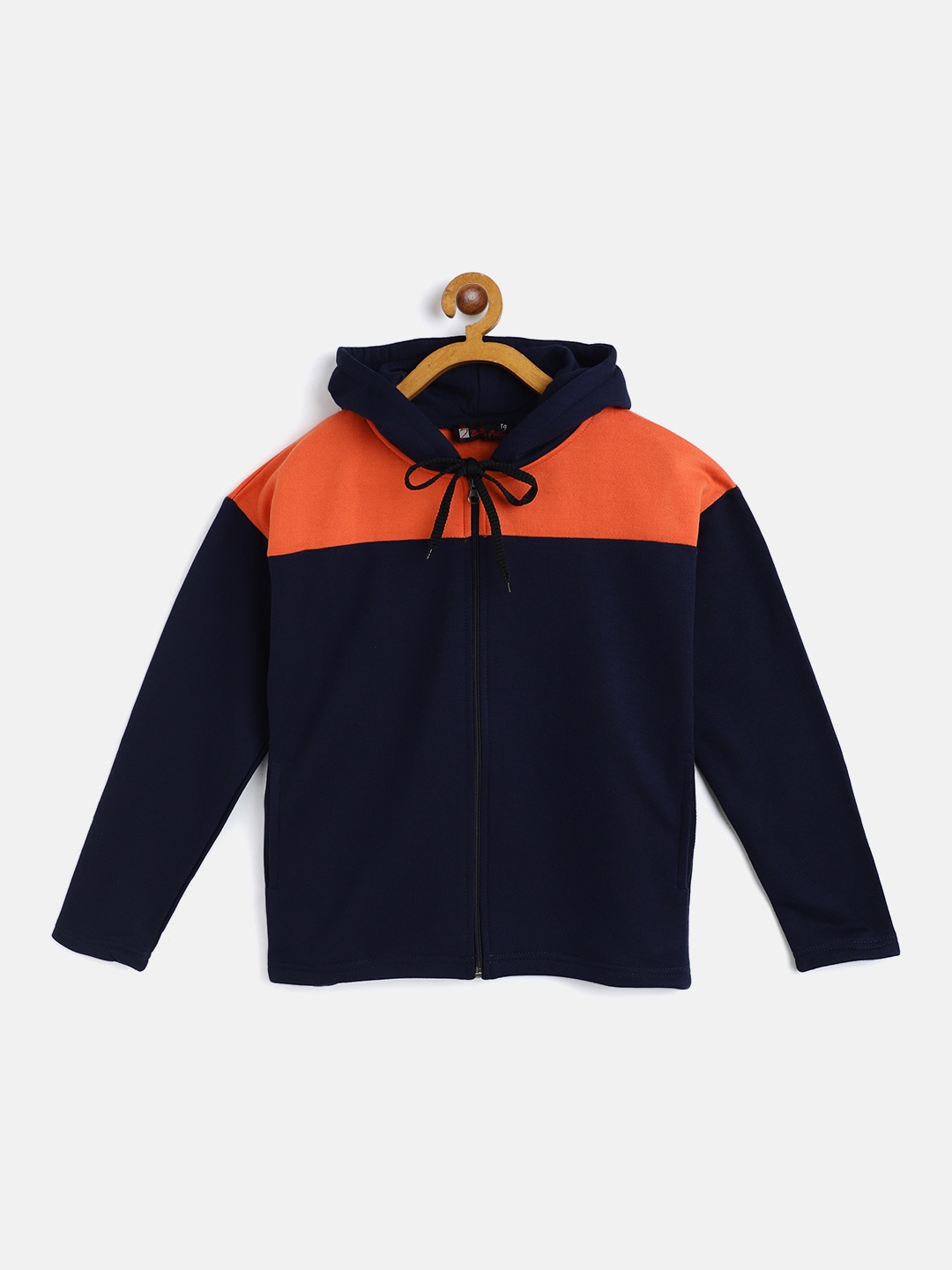 

Belle Fille Kids Navy Blue & Orange Colourblocked Fleece Lightweight Tailored Jacket