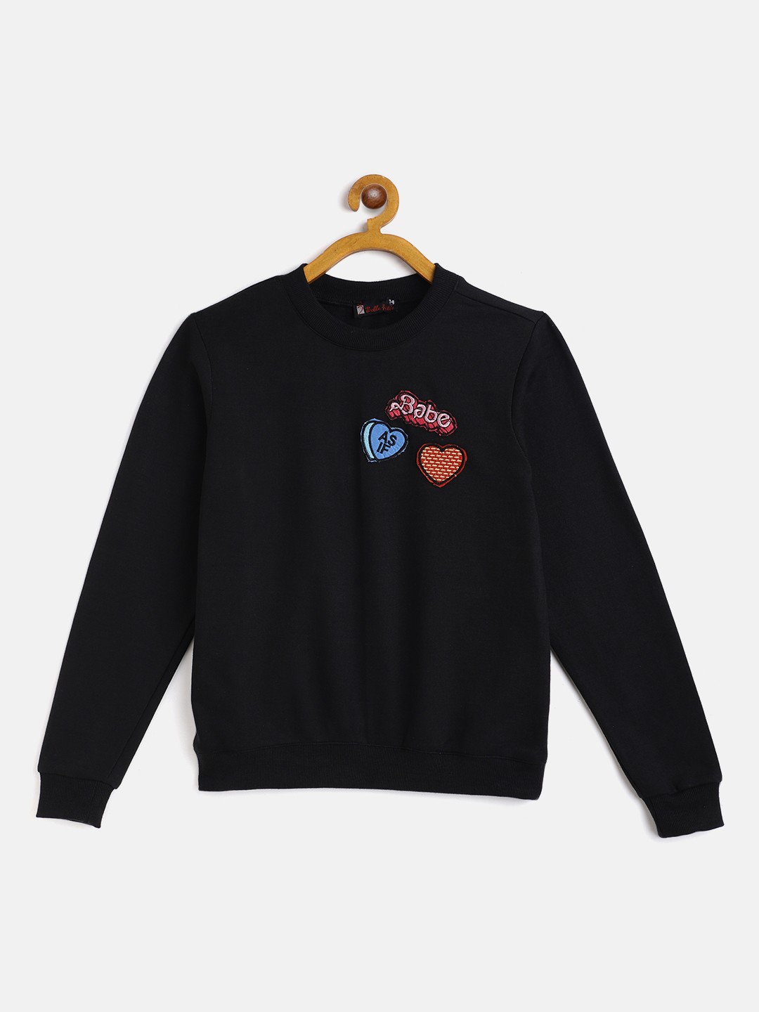 

Belle Fille Kids Black Solid Round Neck Sweatshirt