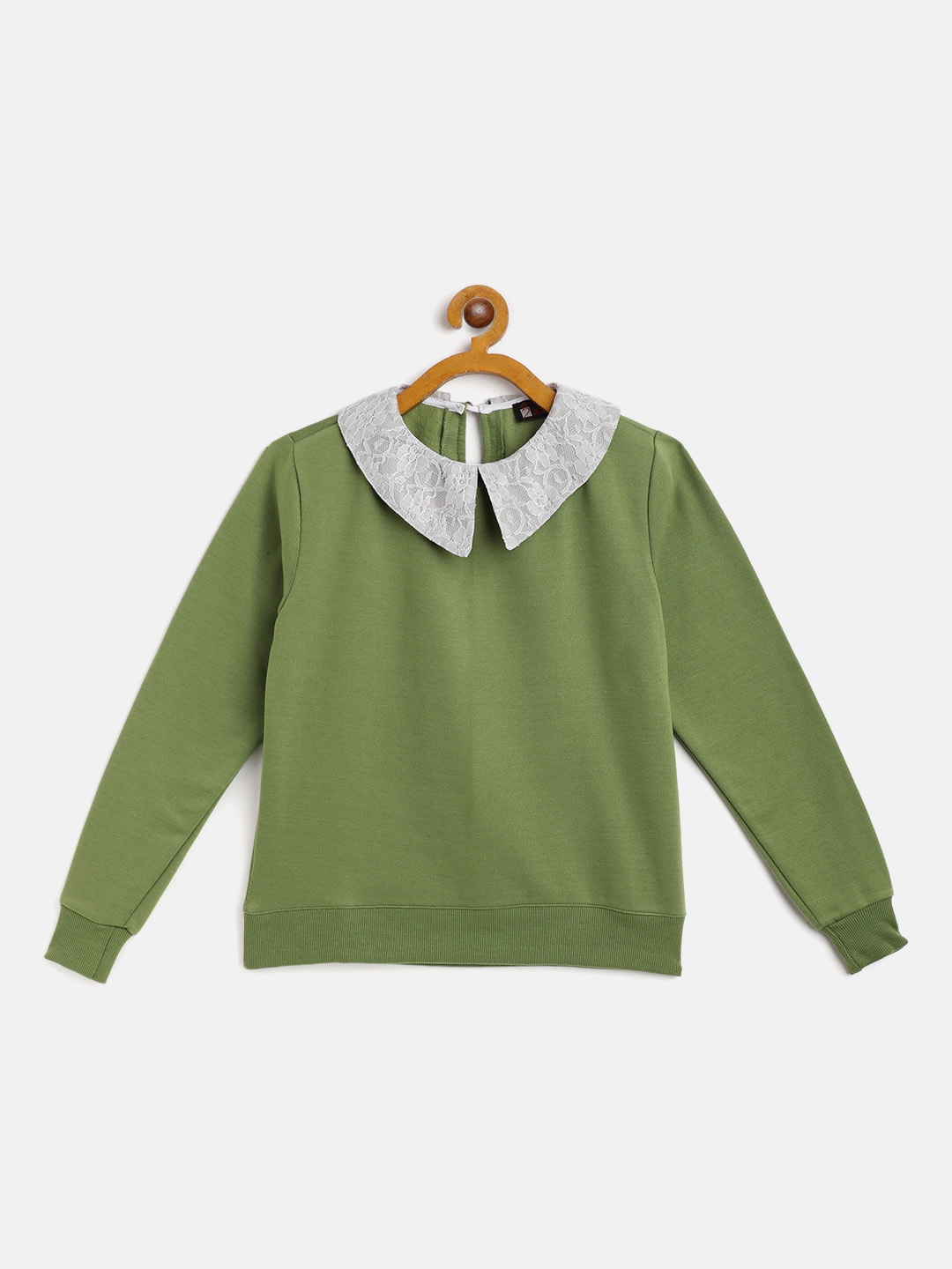 

Belle Fille Girls Olive Green Solid Peter Pan Collar Sweatshirt