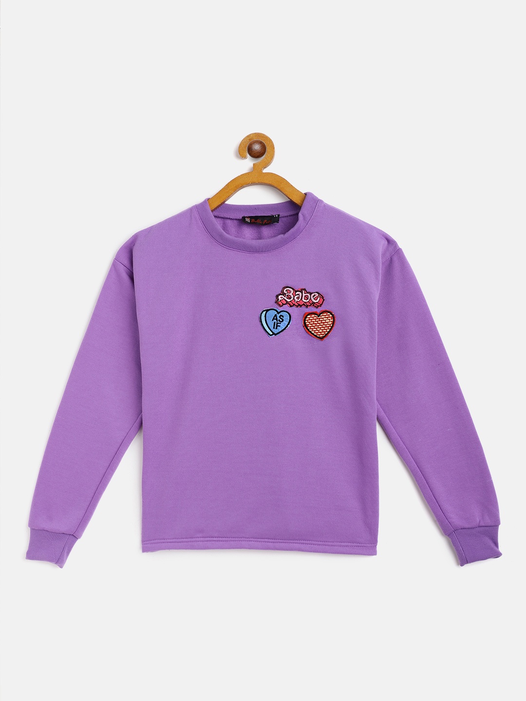 

Belle Fille Kids Violet Solid Round Neck Fleece Sweatshirt