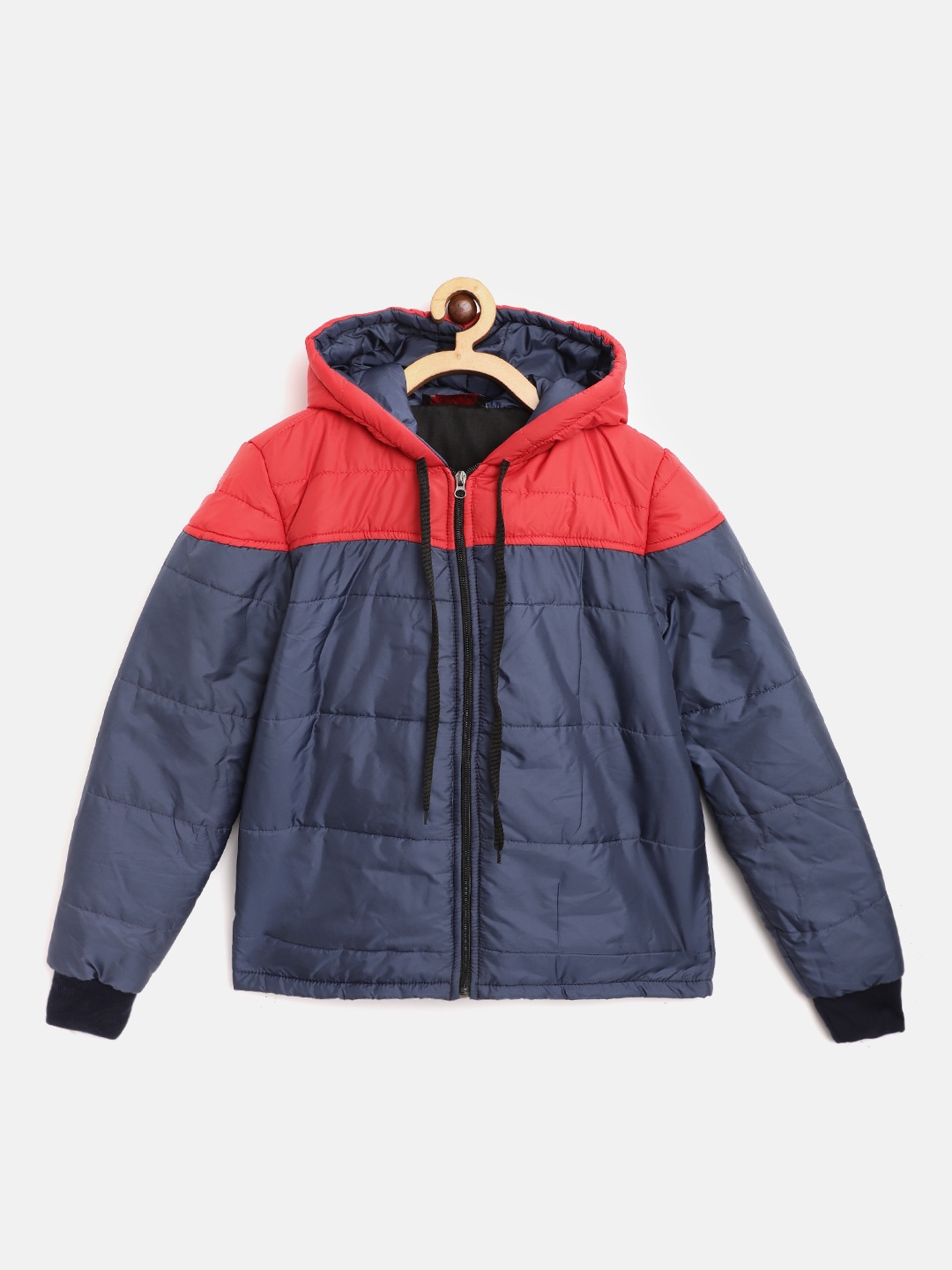 

Belle Fille Unisex Kids Red Navy Blue Colourblocked Lightweight Longline Open Front Jacket