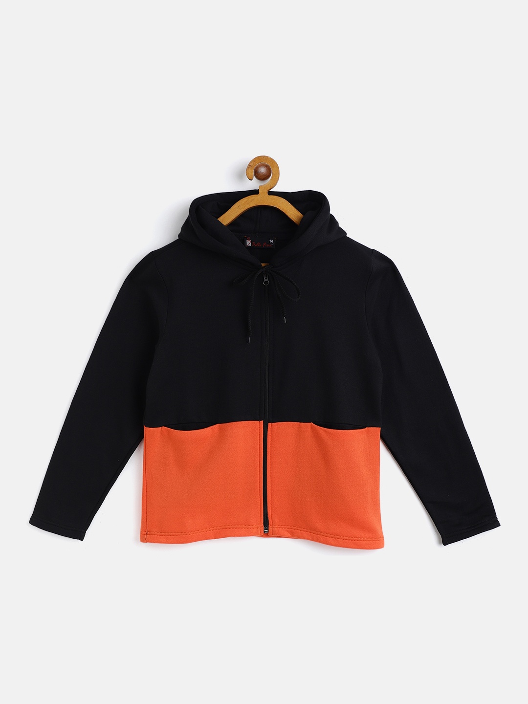 

Belle Fille Kids Black & Orange Colourblocked Fleece Lightweight Tailored Jacket