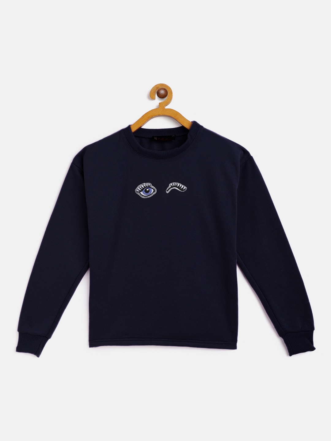 

Belle Fille Kids Navy Blue Solid Applique Round Neck Sweatshirt