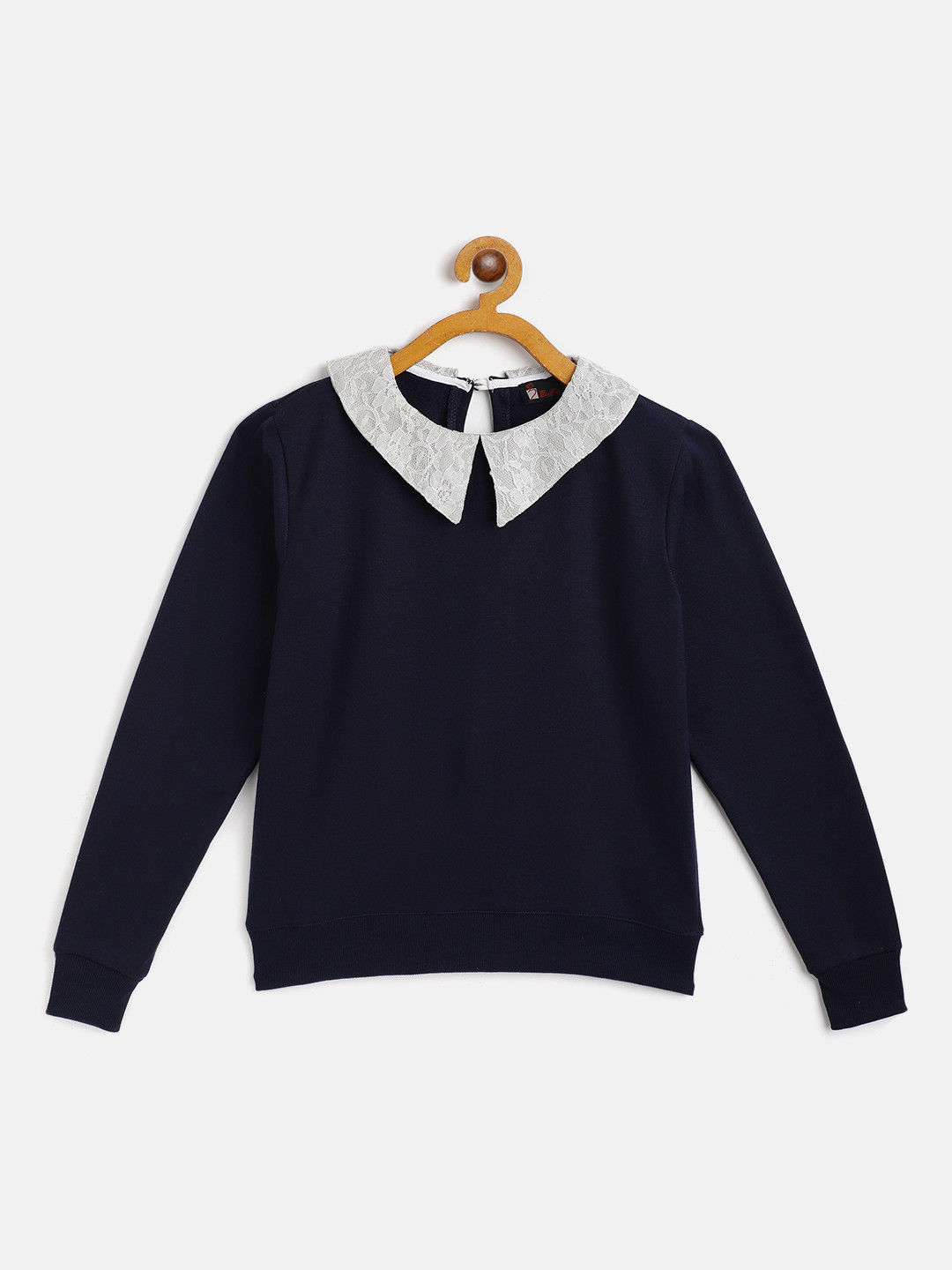 

Belle Fille Girls Navy Blue Solid Peter Pan Collar Sweatshirt