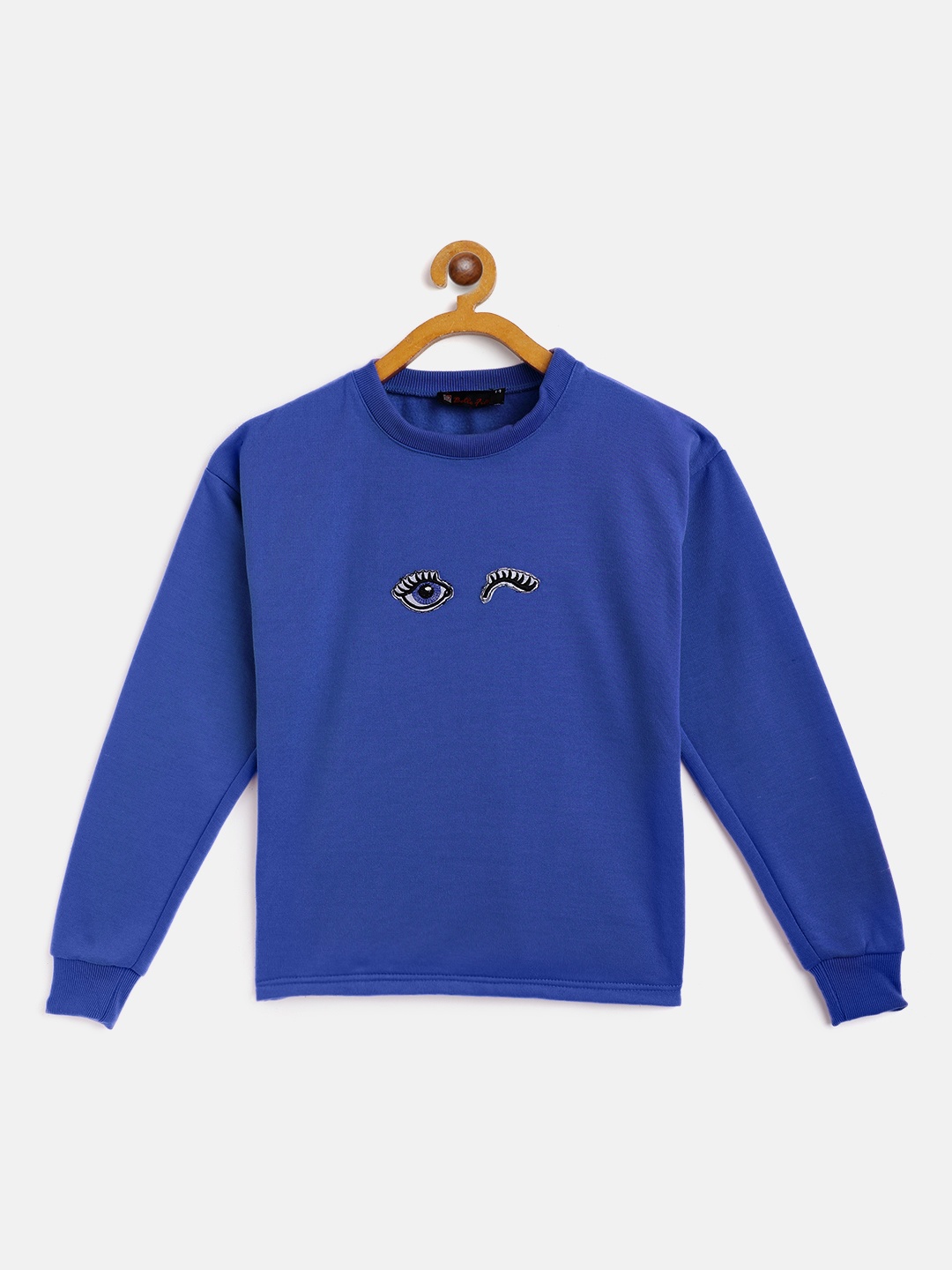 

Belle Fille Kids Blue Solid Applique Round Neck Sweatshirt