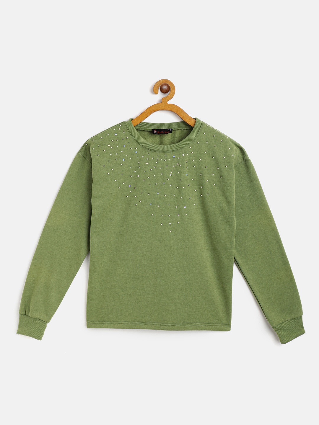 

Belle Fille Unisex Kids Olive Green Embellished Sweatshirt