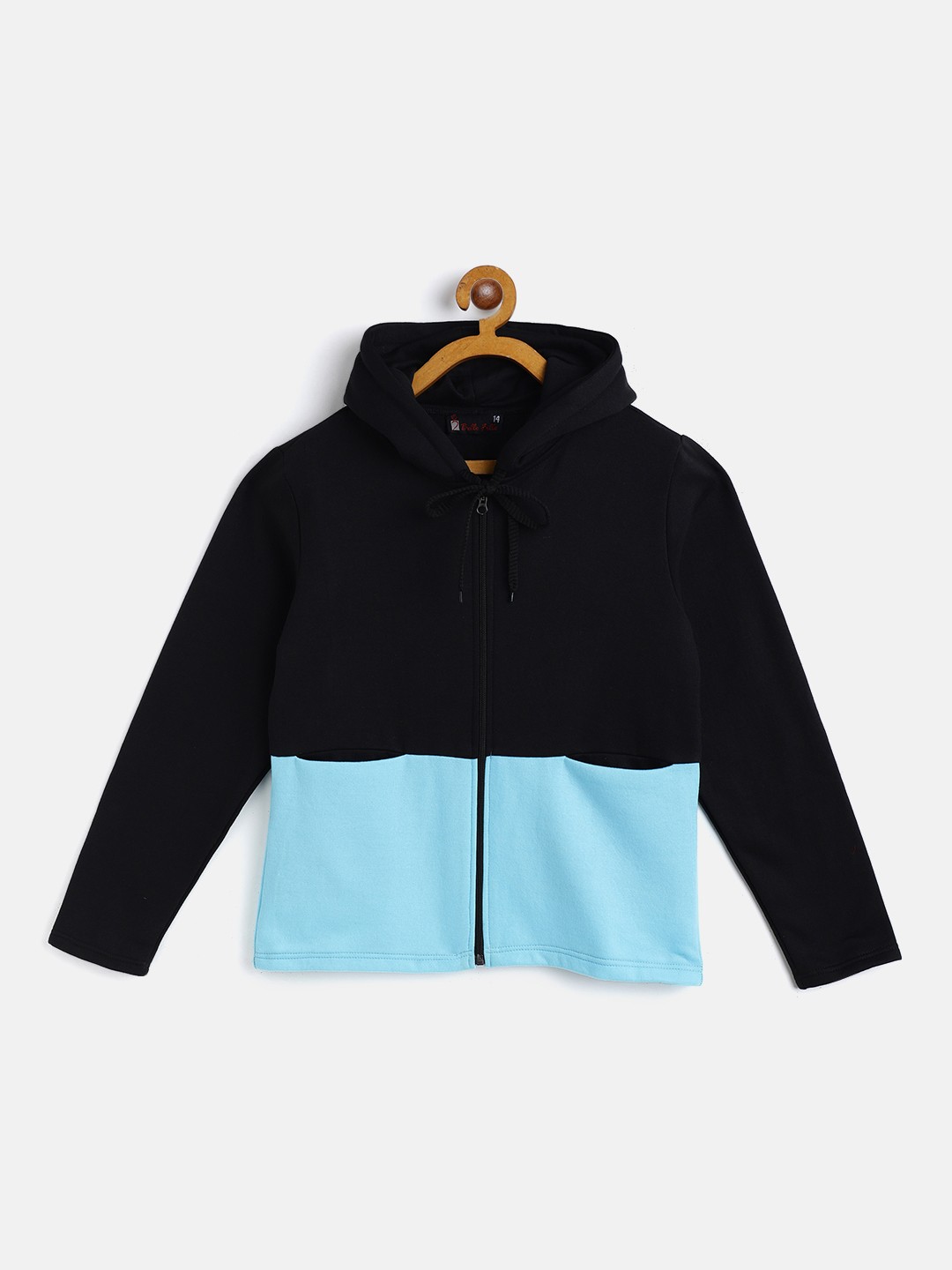 

Belle Fille Kids Black & Turquoise Blue Colourblocked Fleece Lightweight Tailored Jacket