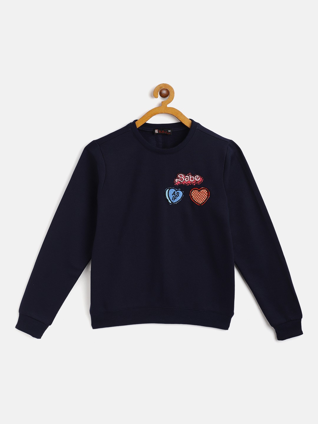 

Belle Fille Kids Navy Blue Solid Embroidered Round Neck Sweatshirt
