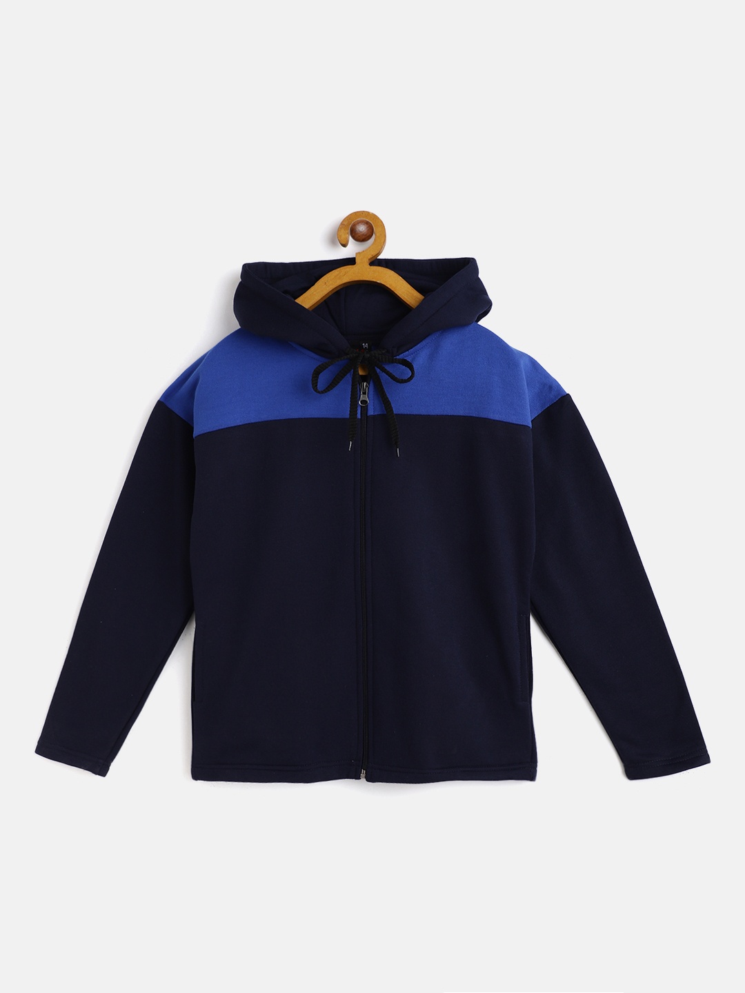 

Belle Fille Kids Navy Blue Colourblocked Fleece Lightweight Tailored Jacket