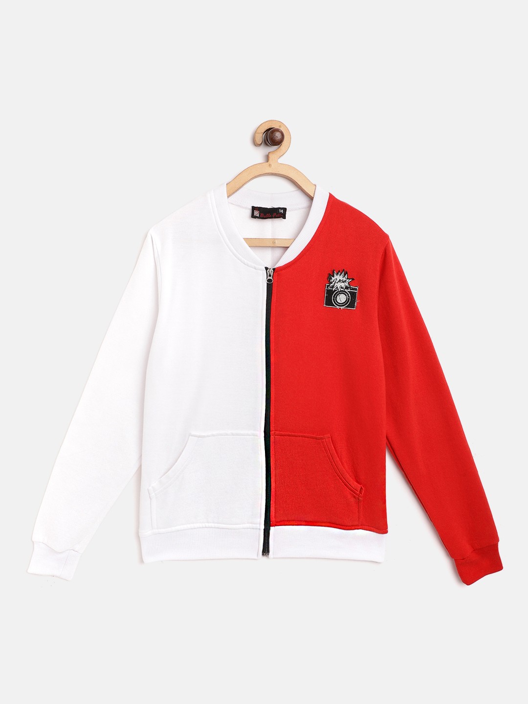 

Belle Fille Kids White & Red Colourblocked Fleece Lightweight Tailored Jacket