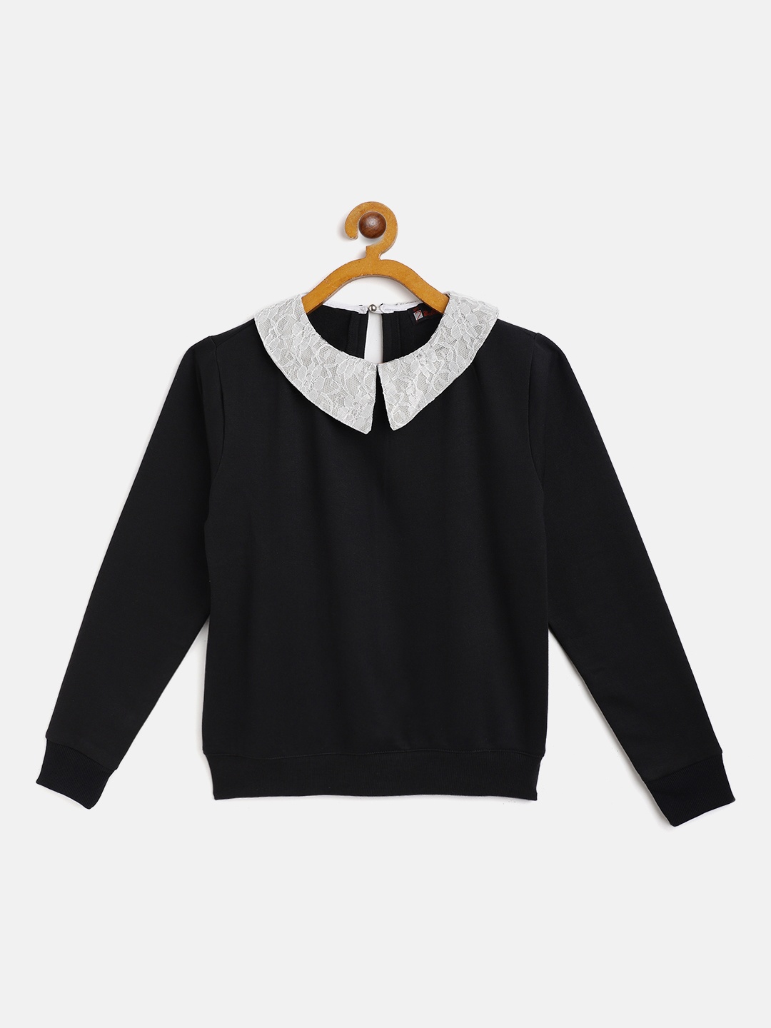 

Belle Fille Girls Black Solid Peter Pan Collar Sweatshirt