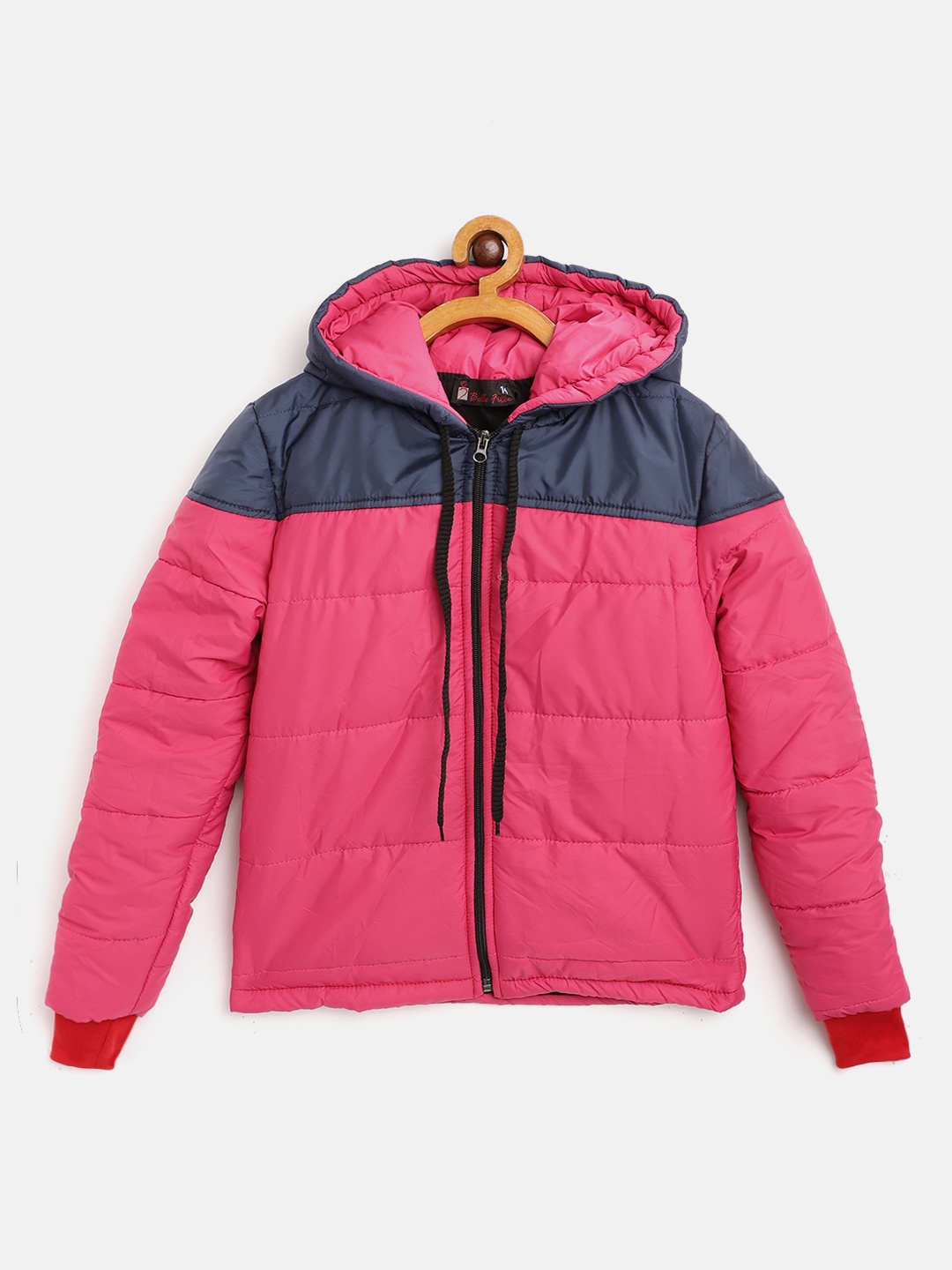 

Belle Fille Unisex Kids Fuchsia Navy Blue Colourblocked Lightweight Longline Open Front Jacket