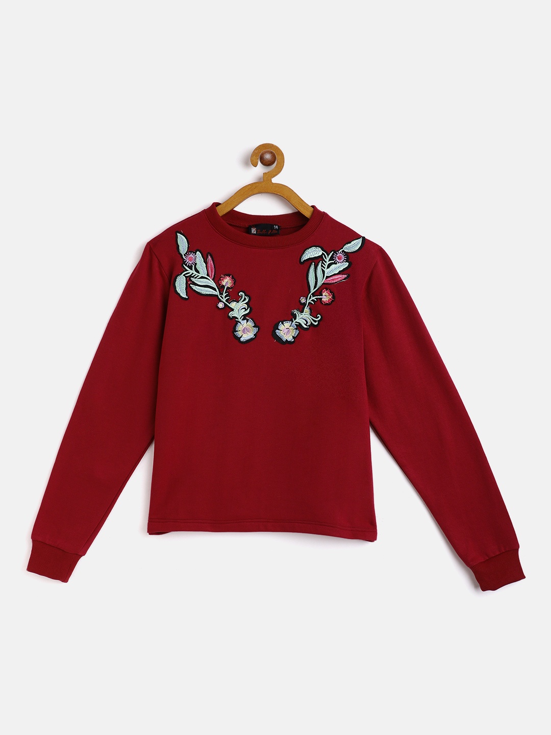 

Belle Fille Girls Maroon Floral Embroidered Sweatshirt
