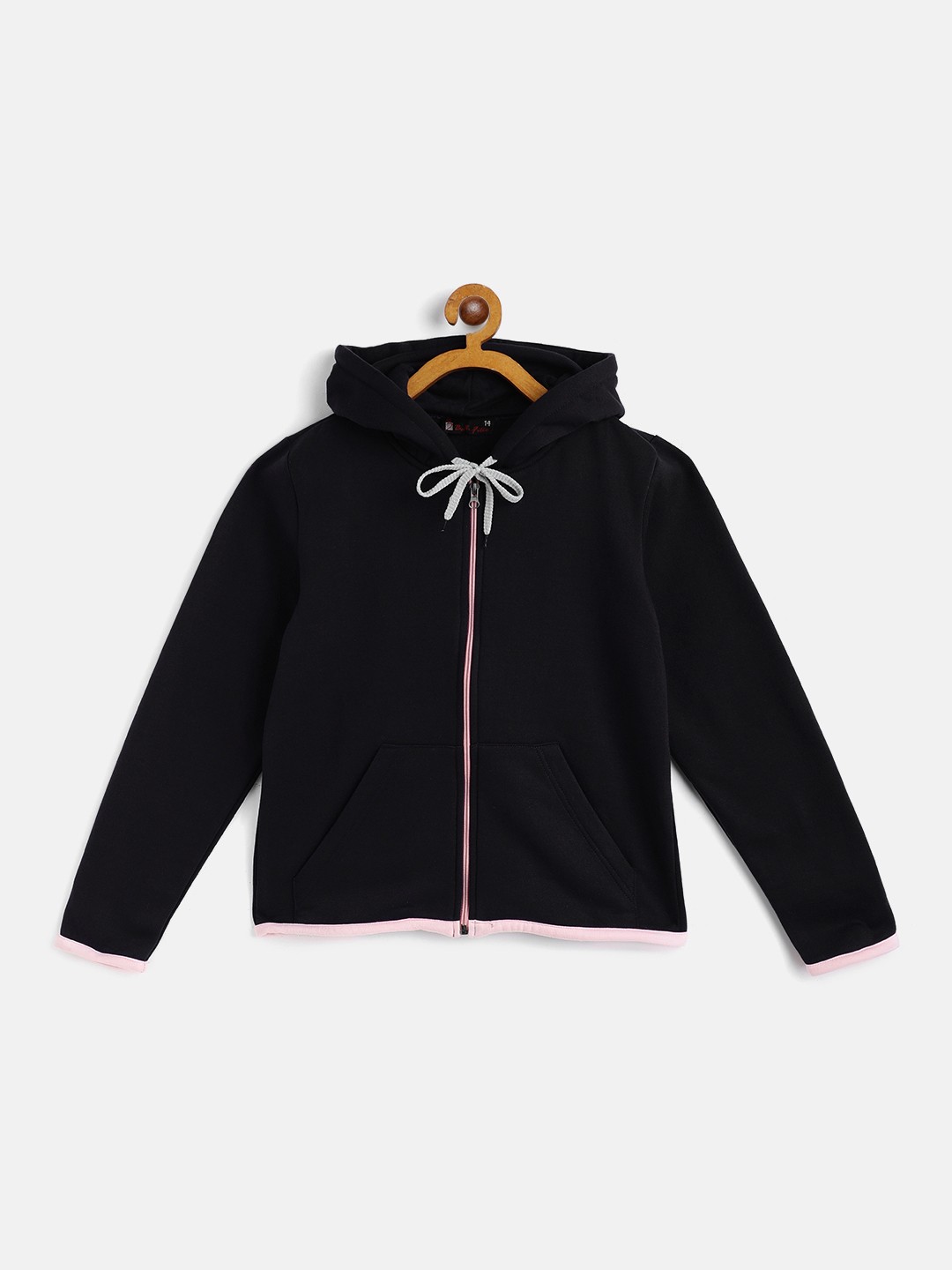 

Belle Fille Kids Black Solid Fleece Hooded Sweatshirt