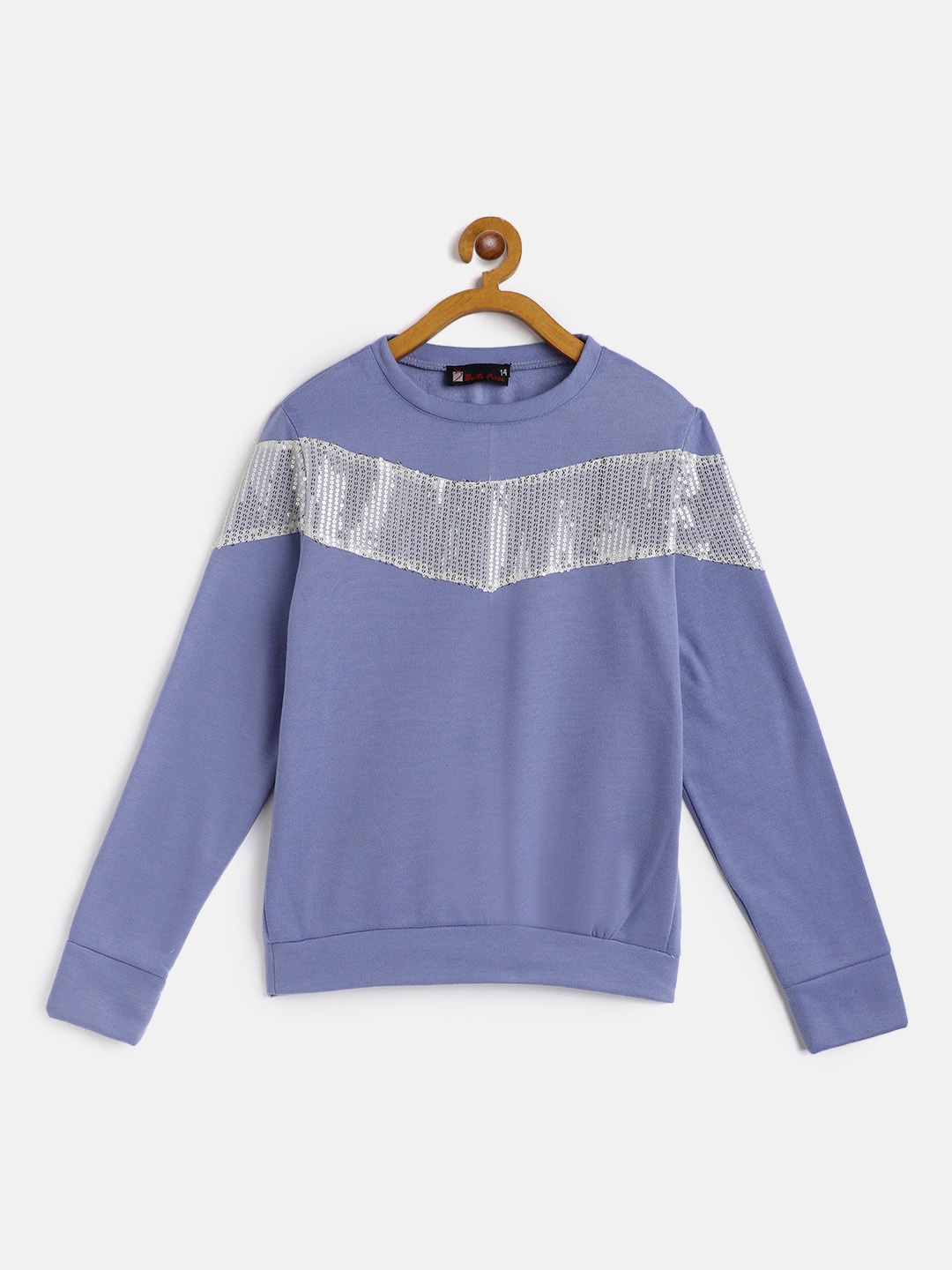 

Belle Fille Kids Blue & White Sequined Colourblocked Sweatshirt