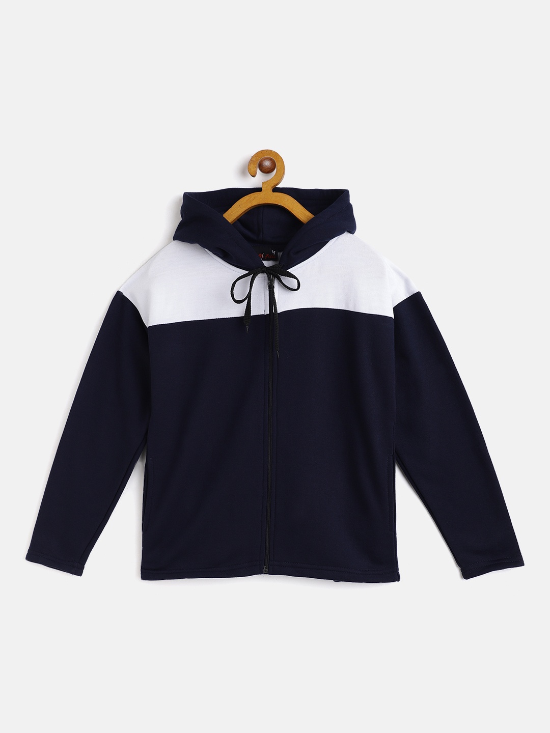 

Belle Fille Kids Navy Blue & White Colourblocked Fleece Lightweight Tailored Jacket