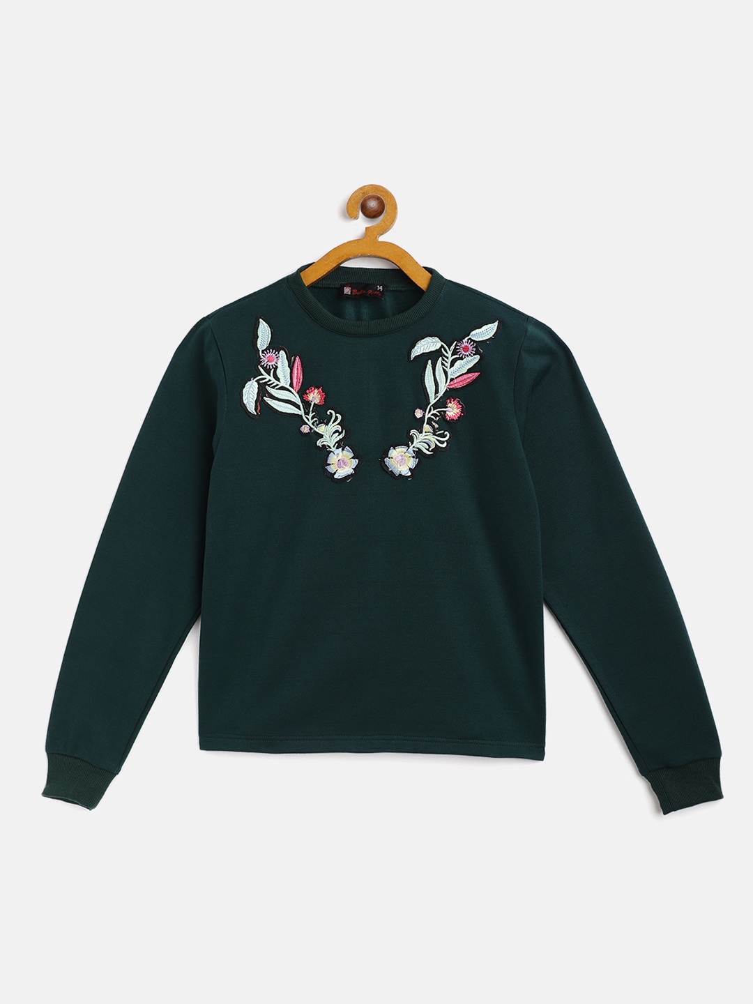 

Belle Fille Girls Teal Green Floral Embroidered Sweatshirt