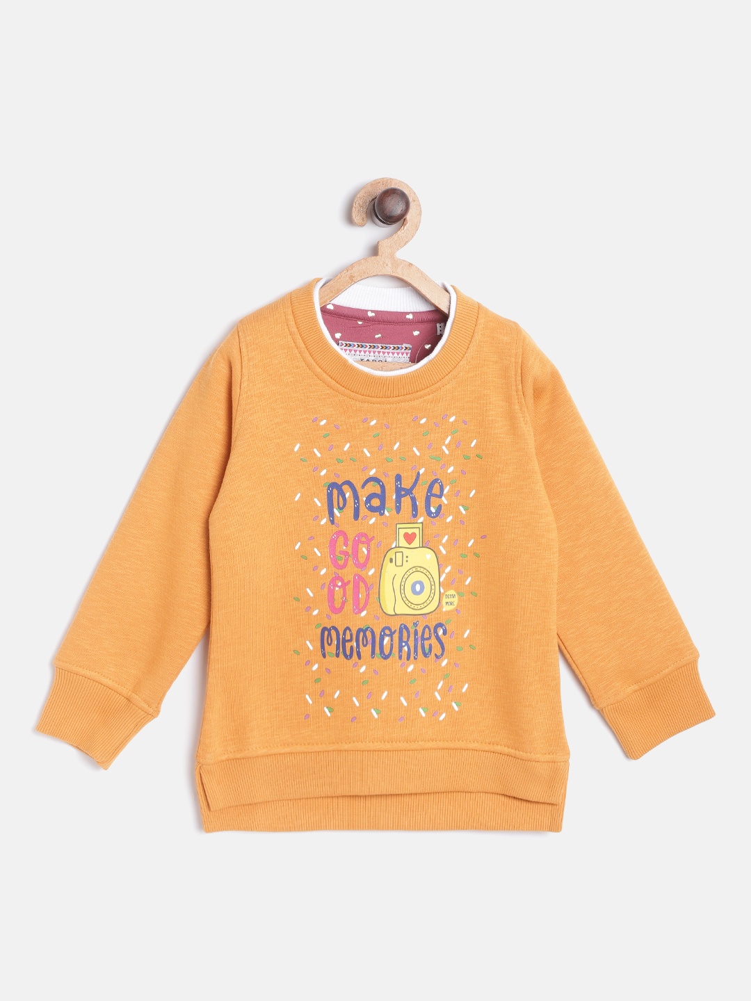 

TAB91 Girls Mustard Yellow & Navy Blue Printed Sweatshirt