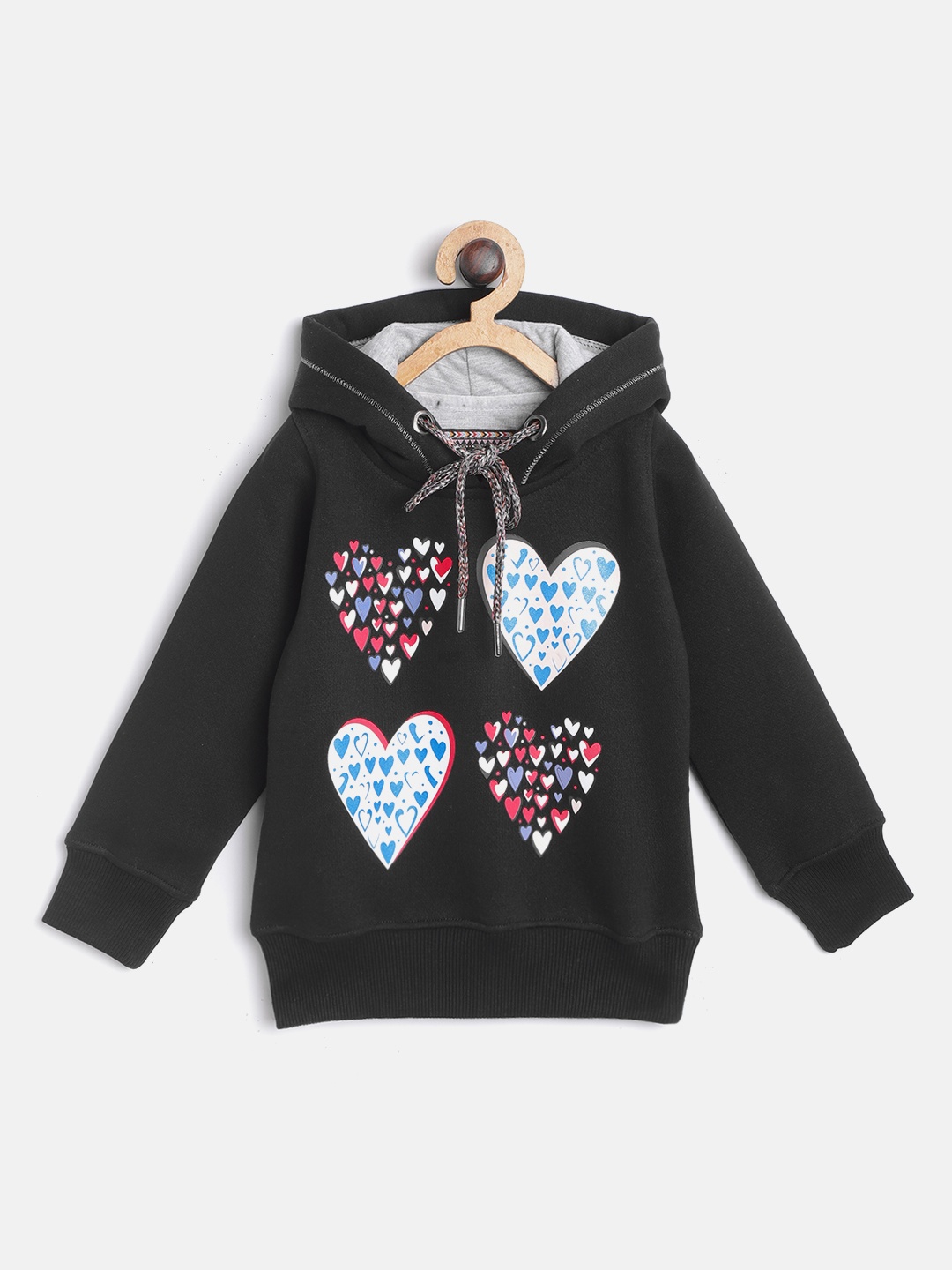 

TAB91 Girls Black & Blue Heart Print Hooded Sweatshirt