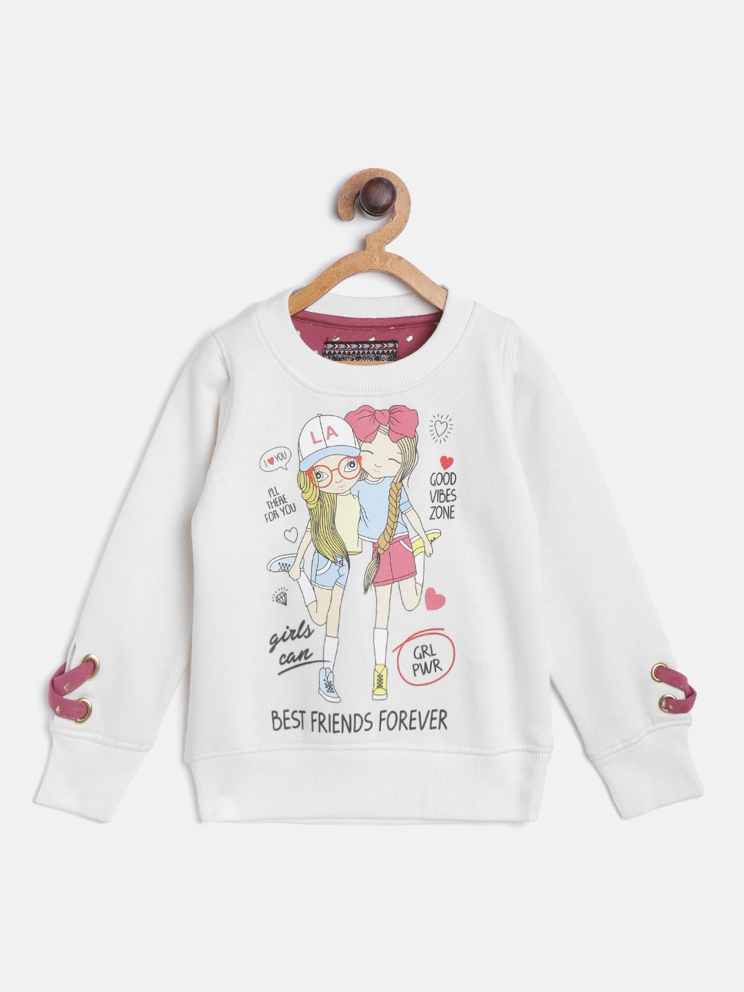 

TAB91 Girls White & Pink Printed Sweatshirt