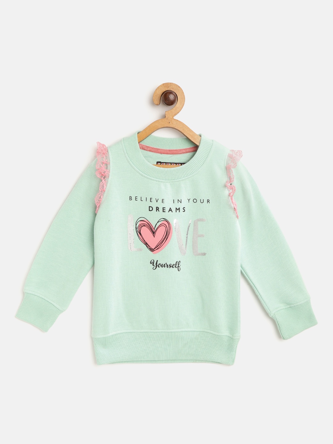 

TAB91 Girls Mint Green & Pink Printed Sweatshirt with Sequinned Detail