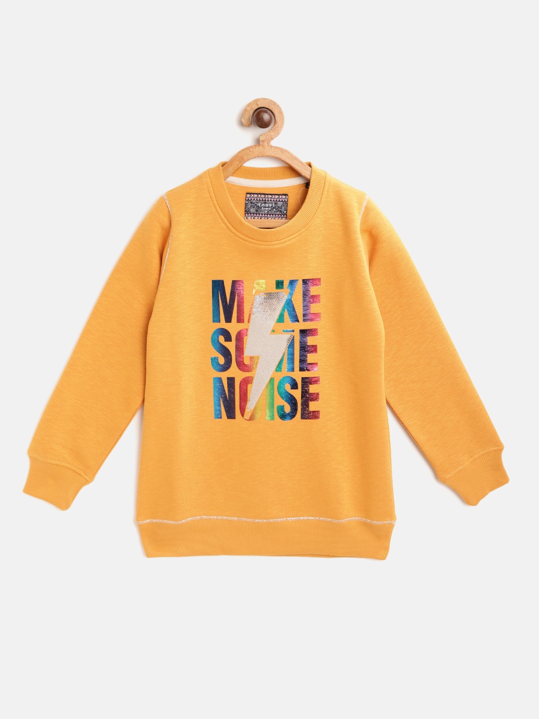 

TAB91 Girls Mustard Yellow & Navy Printed Sweatshirt with Sequinned Detail