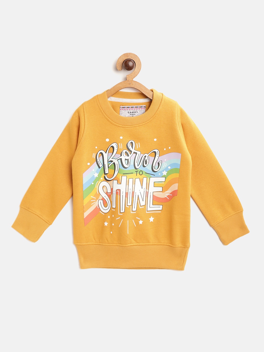 

TAB91 Girls Mustard Yellow & White Printed Sweatshirt