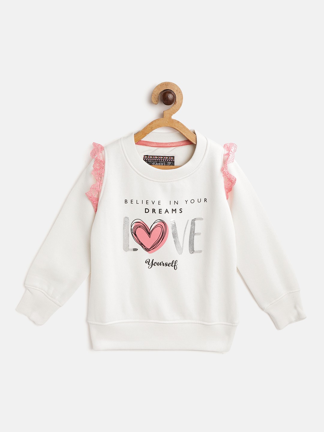 

TAB91 Girls White & Pink Printed Sweatshirt with Sequinned Detail