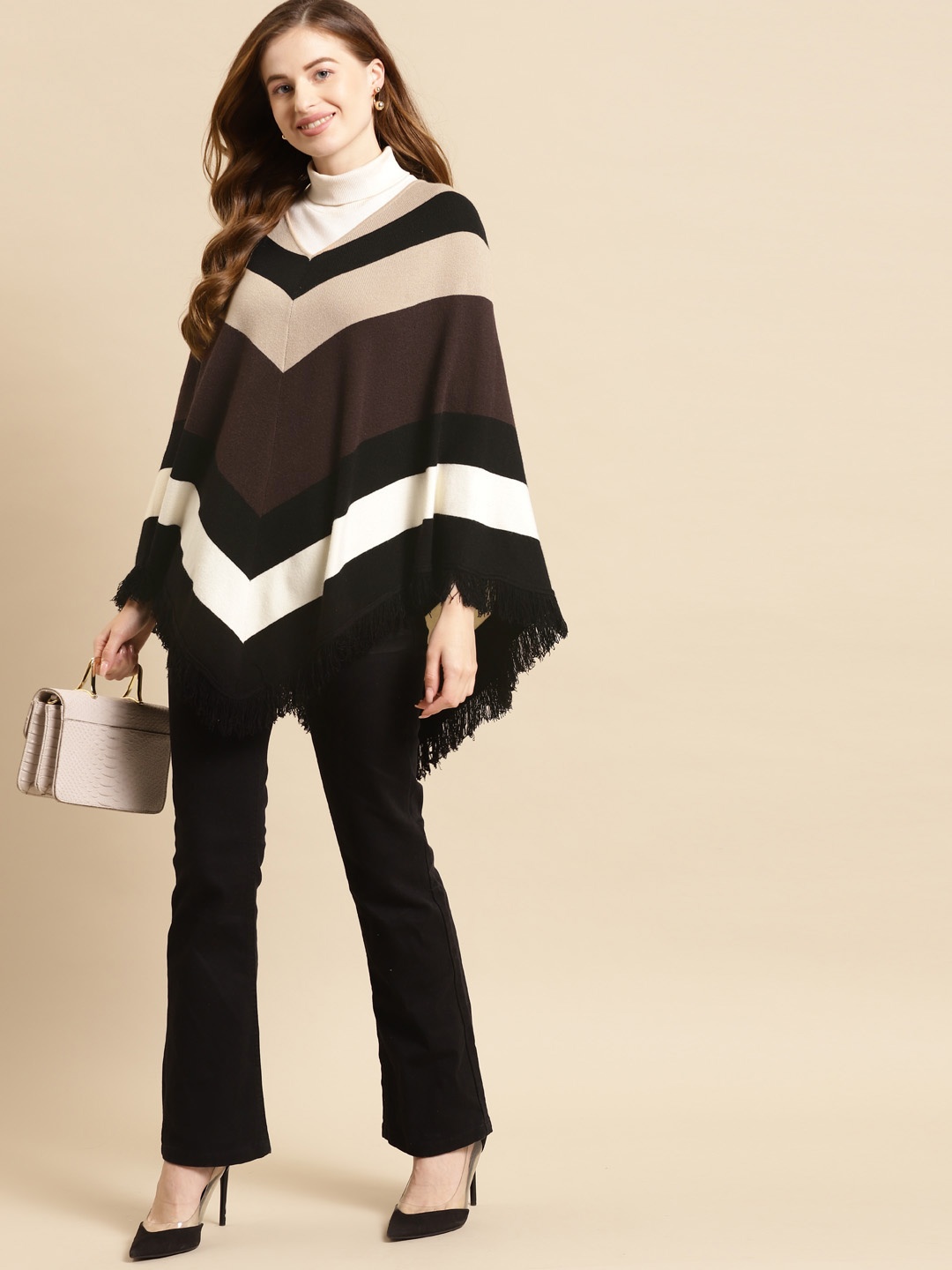 

COVER STORY Women Brown Colourblocked Striped Cardigan