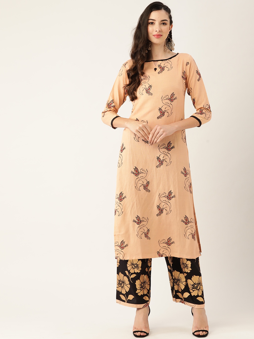 

VAABA Women Peach-Coloured Ethnic Motifs Printed Regular Kurta with Palazzos