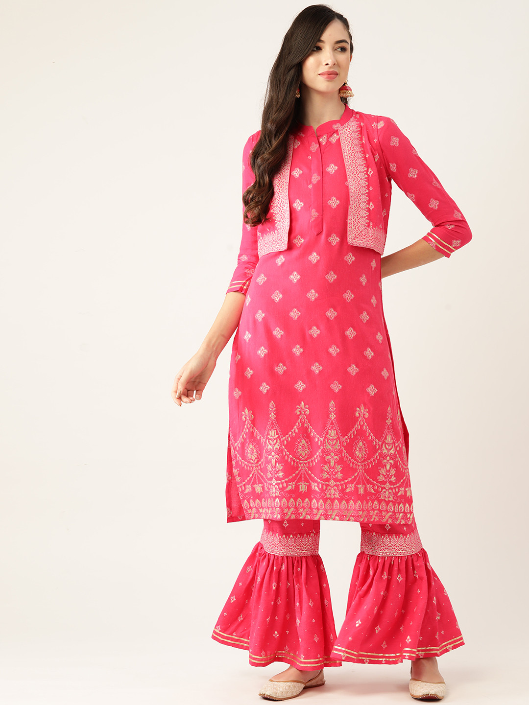 

VAABA Women Pink Ethnic Motifs Printed Regular Kurta with Sharara