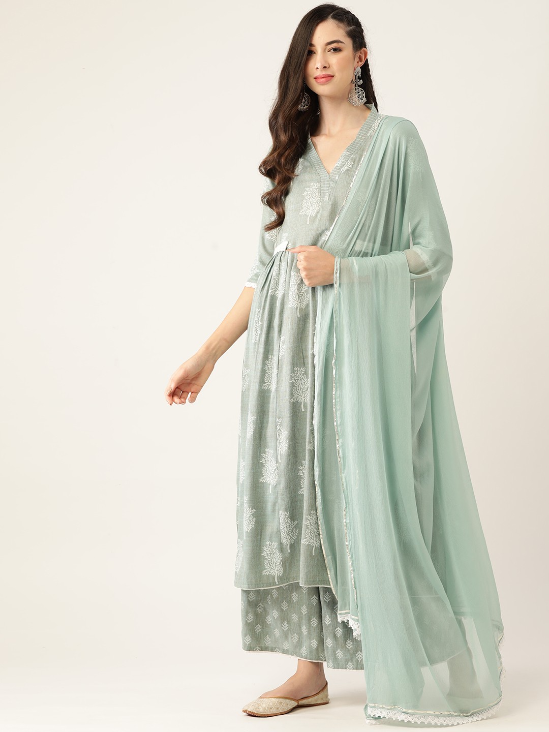 

VAABA Women Green Ethnic Motifs Printed Regular Kurta with Palazzos & With Dupatta