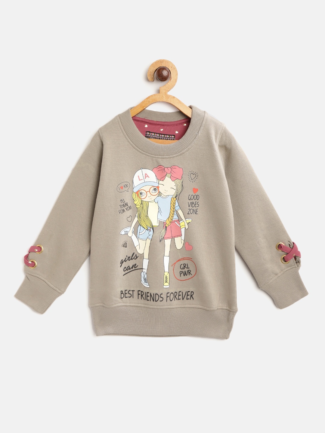 

TAB91 Girls Taupe & Blue Printed Sweatshirt